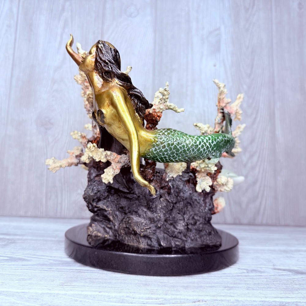 SPI gallery nautical brass mermaid dolphin coral reef candle holder figurine